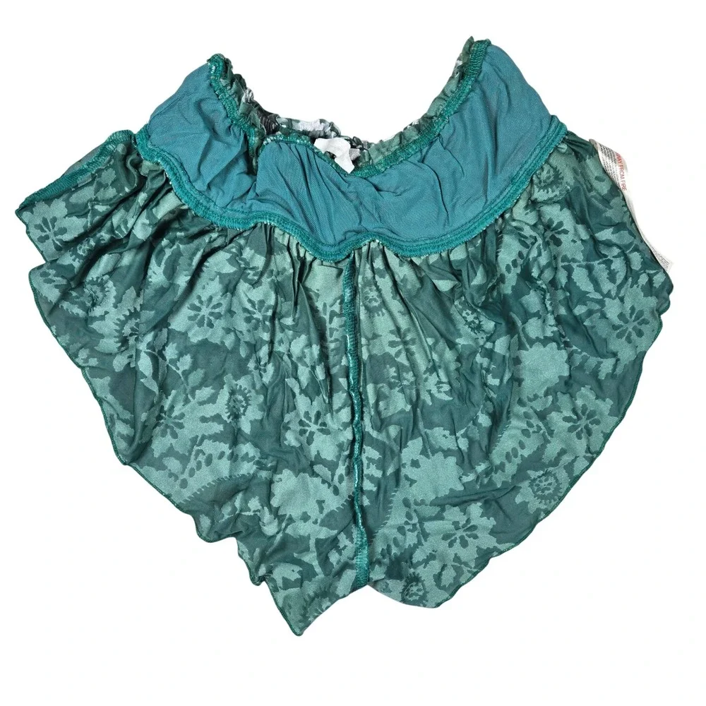 Free People Snow Angel Micro Combo Green Floral‎ Velvet Shorts XS OB2098978